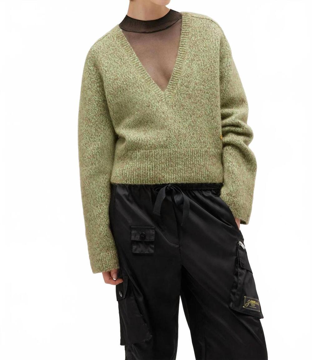 NEW GANNI brushed v-neck sweater in nile